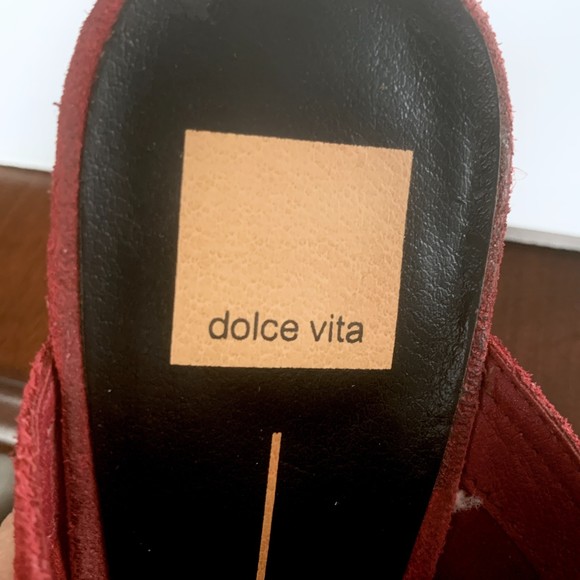 Dolce Vita Saige Red Suede Mules Block Heel Sz 7.5 Pointed Closed Toe - Picture 8 of 9